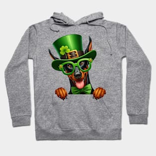 St Patricks Day Peeking Doberman Pinscher Dog Hoodie